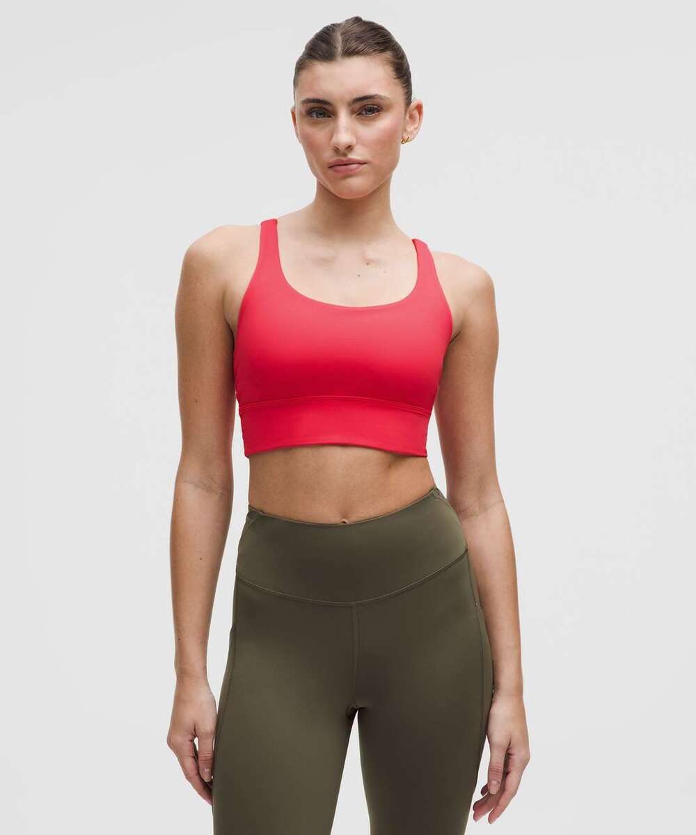 Lululemon Energy Bra Long Line Red Glow Size 8 Medium Support B–D Excellent